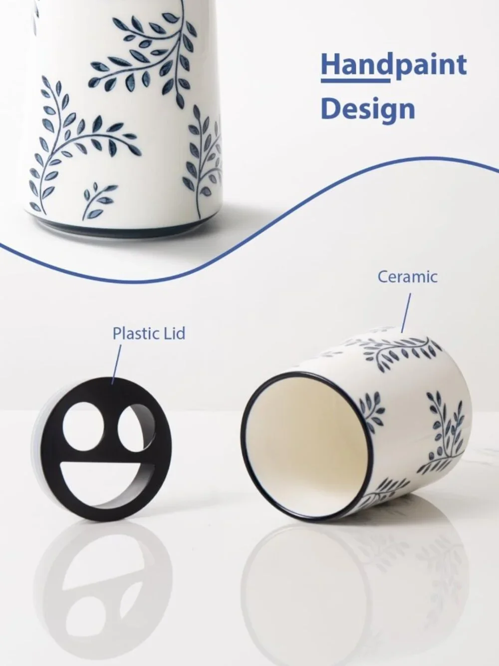 Chic Ceramic Toothbrush Holder & Makeup Brush Cup, Blue White Chinoiserie Design
